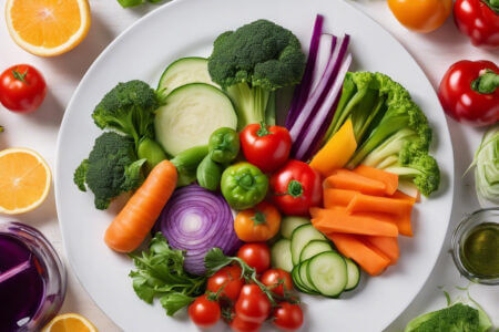 An Appetizing Image Of Healthy Vegan Food, Tastefully Arranged On A White Plate. Include Colorful Vegetables.